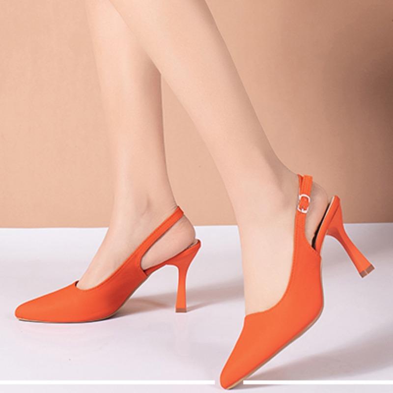 Women's Summer High Heels Sexy Pointed Toe Shallow Mouth Sandals Fashion Solid Color Baotou Women's Slingback Sandals Large Size