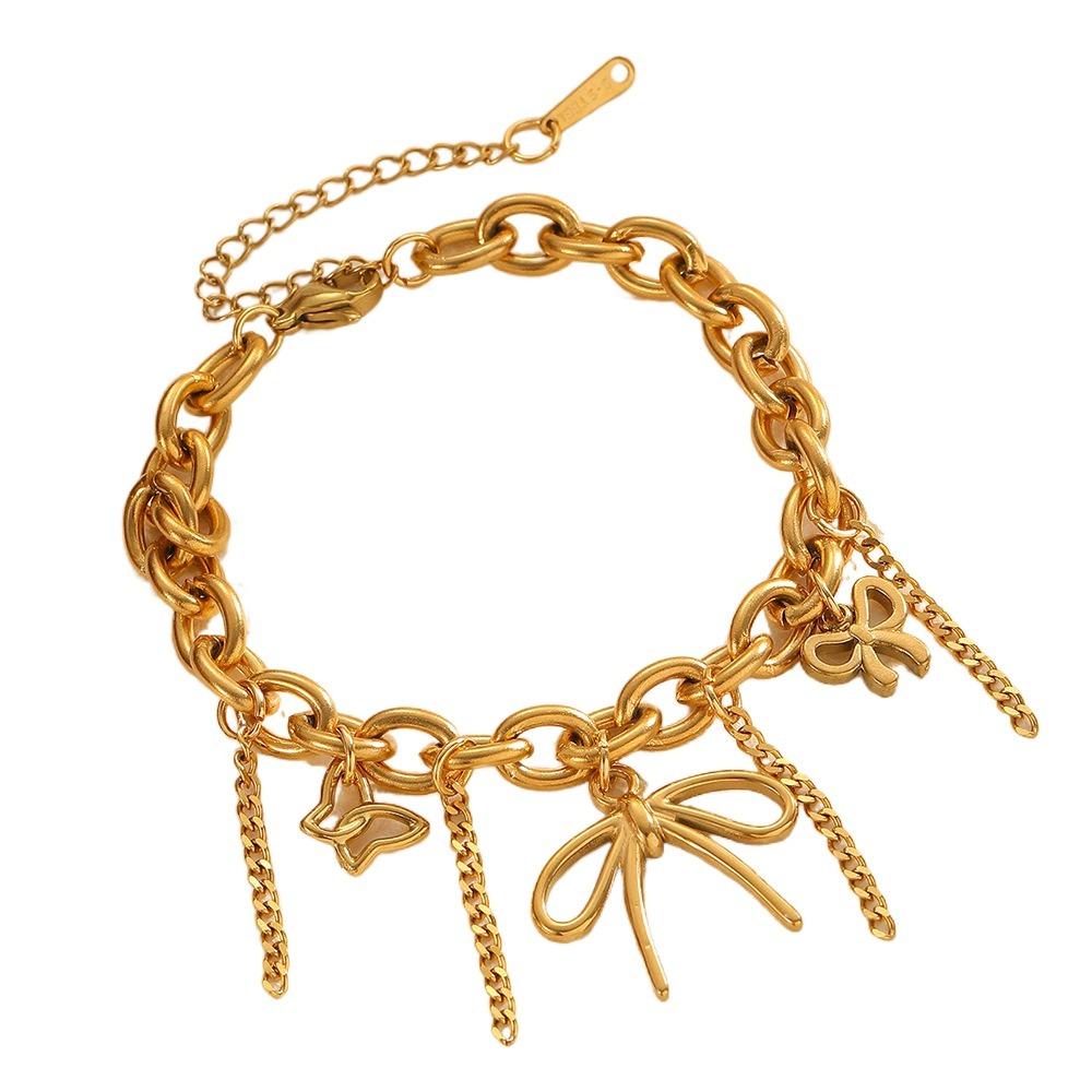 Bow Hollow Bracelet Love Heart Charm Bangle Elegant Gold Plated Bracelet  Party