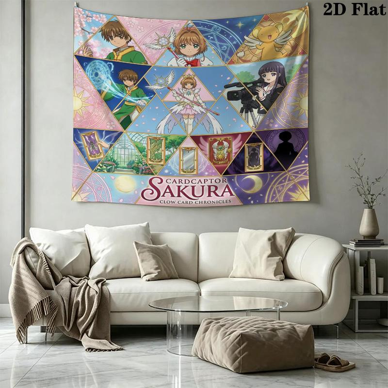 Cardcaptor Sakura Wall Tapestry Aesthetic Wall Hanging Printed Fabric Blanket Decorative Tapestries For Bedroom Living Room Home Decor
