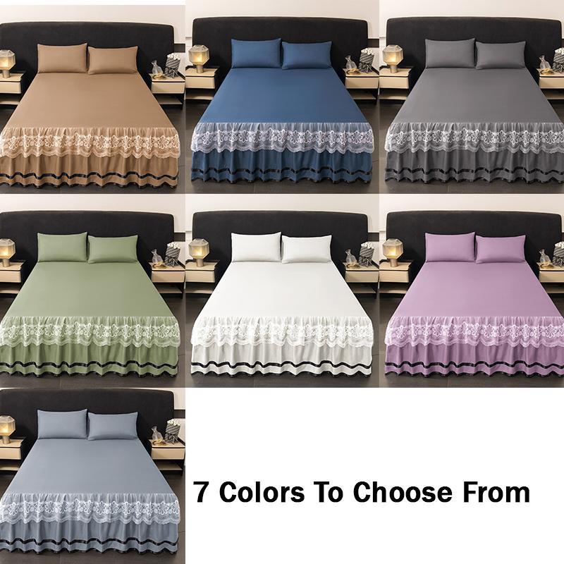 3pcs Premium Luxury Bed Skirt Set,Washed Cotton and Brushed Bedsheet,Anti-Slip and, Machine Washable, Suitable for All Seasons