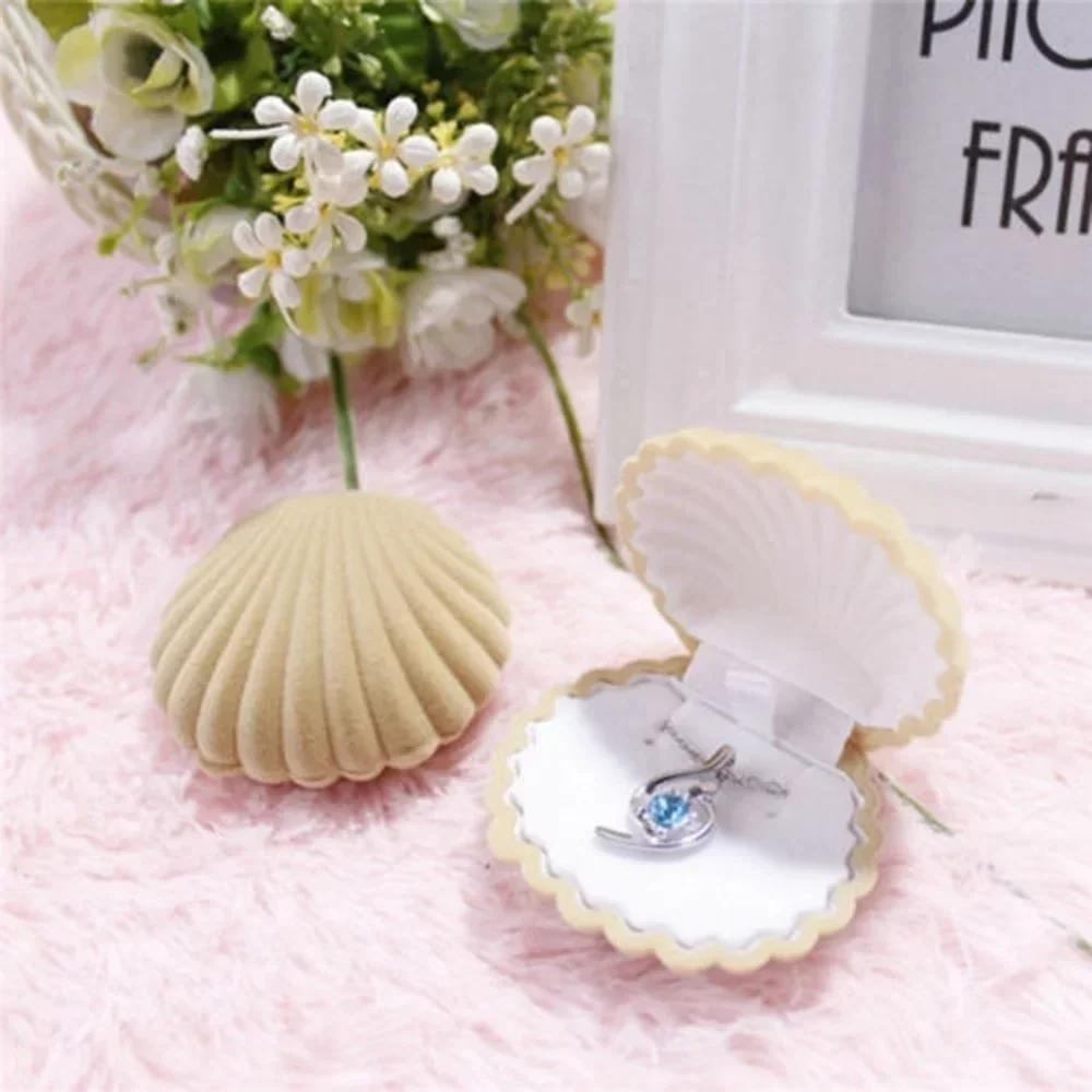 Kreative Süße Muschelform Geschenkbox Halter Schmuckschatulle Samt Hochzeit Verlobungsringbox Für Ohrringe Halskette Armband Display