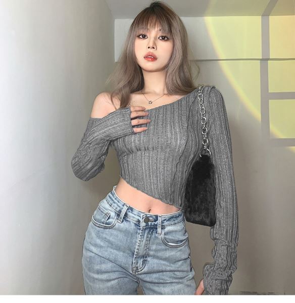 

Женская футболка с отделкой на одно плечо, приталенная рубашка с длинным рукавом L