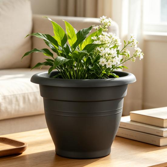 Weatherproof Plant Pots Round Flower Pot, Lightweight Pot with Drainage UV Resistant Garden Holes, Modern Planter for Indoor And Outdoor Plants