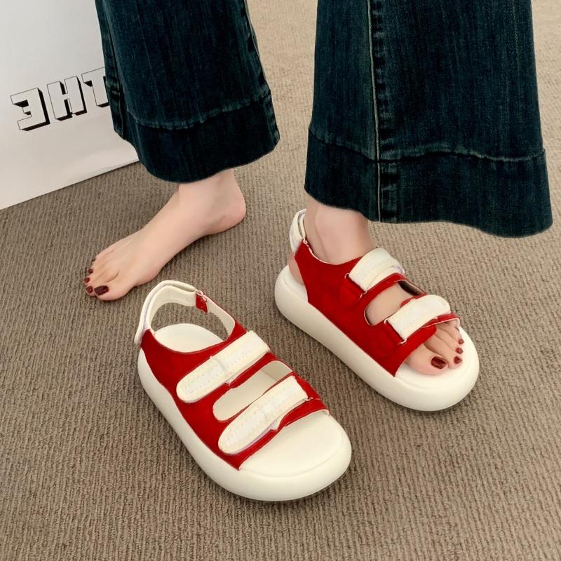 Summer new Velcro casual sports sandals lightweight thick sole one word belt fashion shoes women's shoes