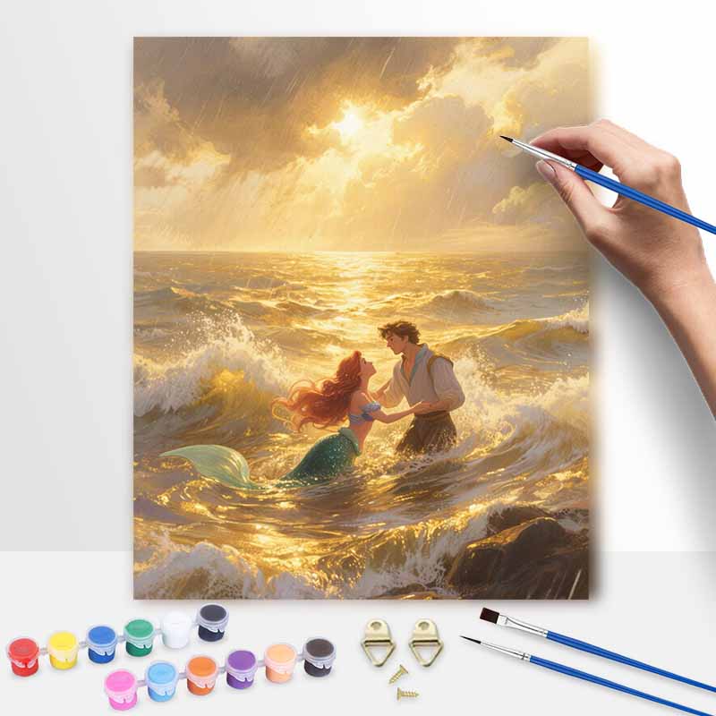 disney digital oil painting ariel prince eric ocean sunset hand painting kit diy home decoration 20x30cm