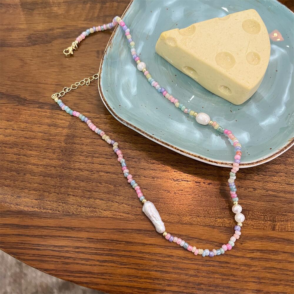 

Нежное и милое многослойное колье на шею с розовым жемчугом в стиле барокко и бусинами 40CM