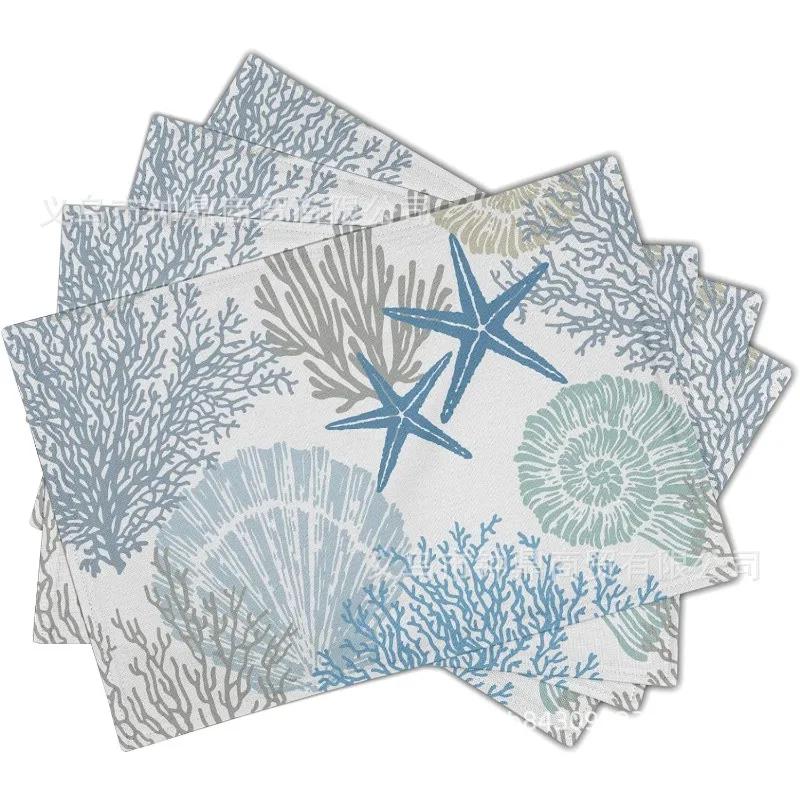 1PC Hot Summer Beach Placemats Starfish Beach Theme Ocean Shell Printing Dust-proof and Heat-insulating Summer Placemats