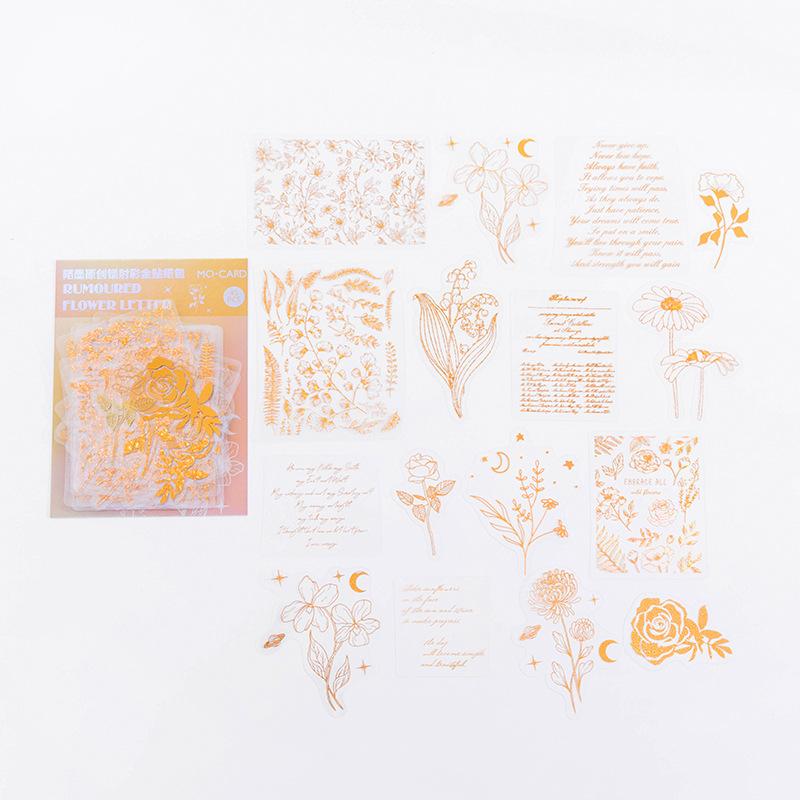 45 Pcs Bronzing Stickers Foil Gold Star Moon Flower Stickers Set Decorative Vintage PET Stickers For Scrapbook Diary Crafts Card