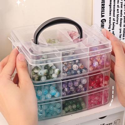 Stackable Clear Plastic Storage Box With Handle Multi-Layer Compartment Organizer Case For Jewelry Beads Small Parts Desktop