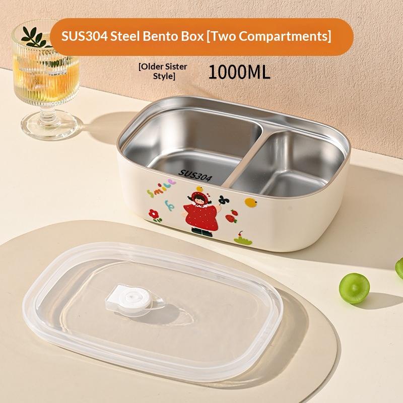 1Pcs Cartoon Pattern Heat Preservation Lunch Box Microwaveable Stainless Steel Partitioned Lunch Box For Student Office Use