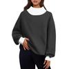 Women's Fashion Color Block Long Sleeve Loose Slit Half Turtleneck Sweatshirt Top