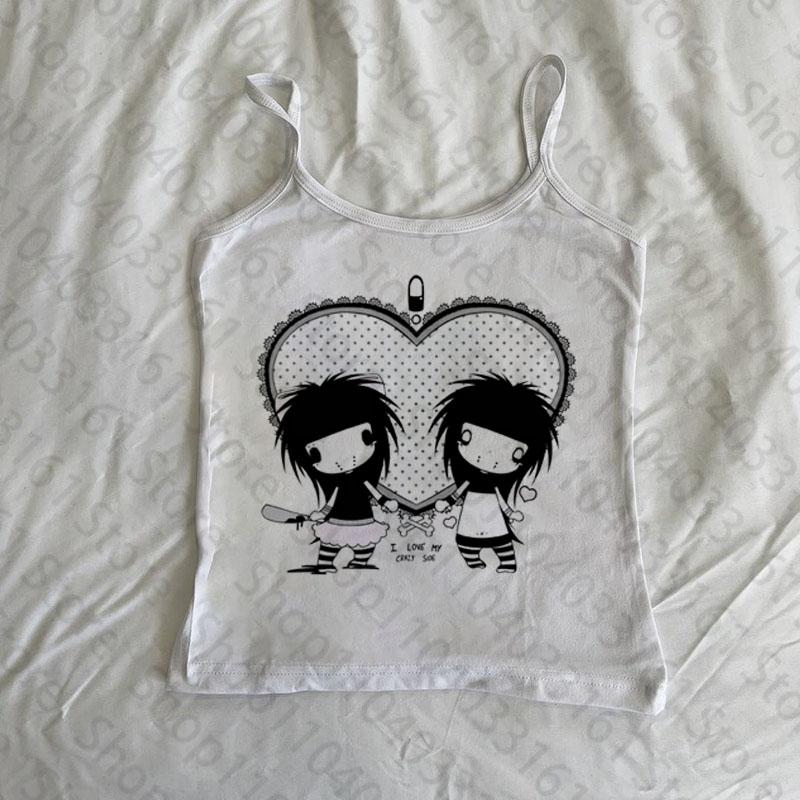 Y2k Anime Roztomilé Streetwear Kulatý výstřih 90. léta Textový potisk Topy Dámské Harajuku Oblečení Jednoduché Vintage Crop Tričko Estetické Emo Ležérní Tričko