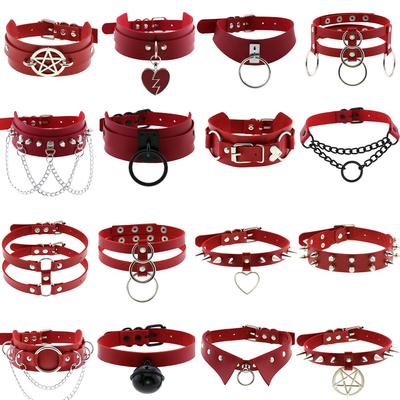 DIEZI Herren Harajuku Rotes PU-Leder Halsband Choker Damen Punk Gothic Vintage Statement Kragen Anhänger Halskette Neuer Schmuck