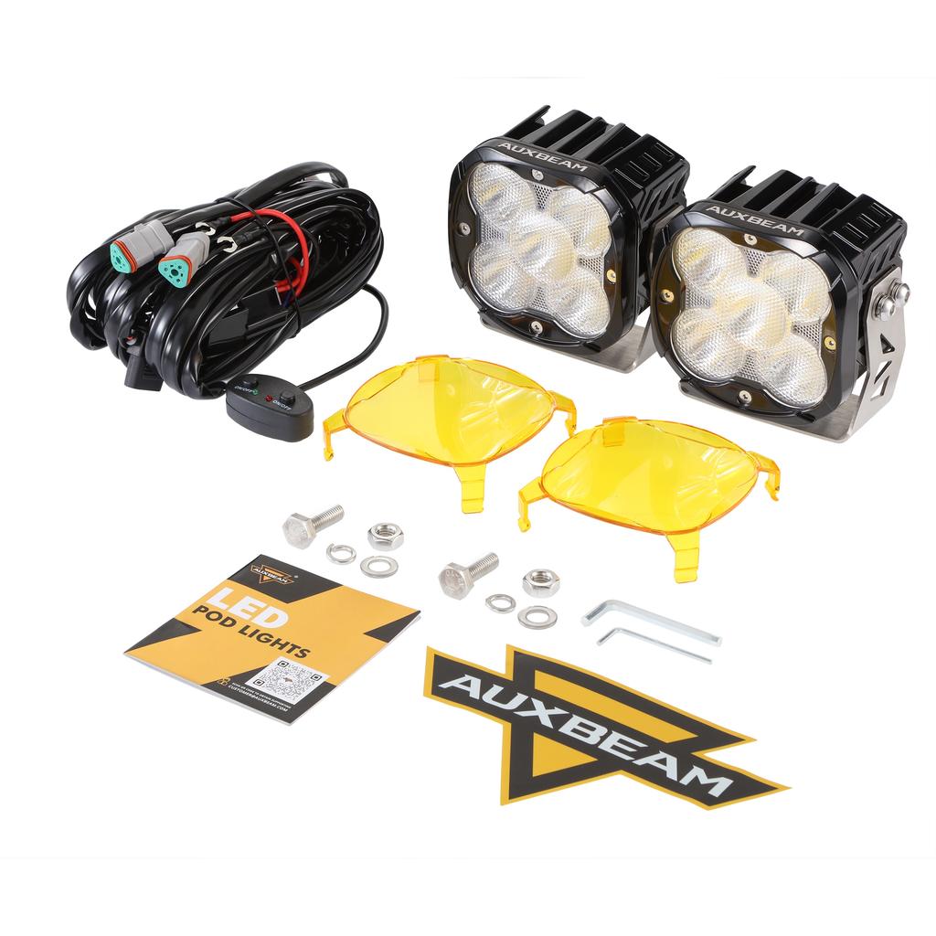 AUXBEAM 4.5 Inch LED Pod Lights Spot / Flood / Combo Driving Light with Amber DRL & Cover Work Light for ATV SUV Truck Pickup