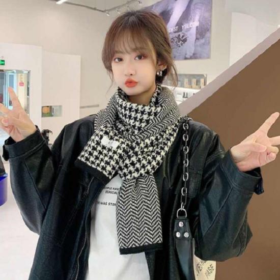 Winter Warm Herringbone Check Muffler Scarf