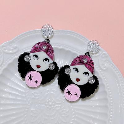 Boucles d'oreilles ethniques pour fille, personnalité, tendance mode, acrylique, personnage de dessin animé