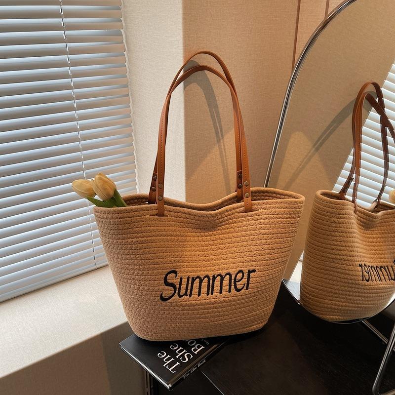Summer large-capacity woven new simple casual beach bag trendy versatile shoulder tote women's bag