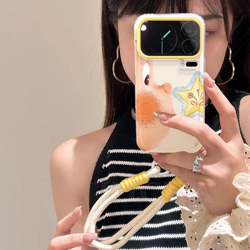 Applicable to Xiaomi Mi 17promax mobile phone case with lanyard niche xiaomi15 anti-drop 14 new Dudu face star people