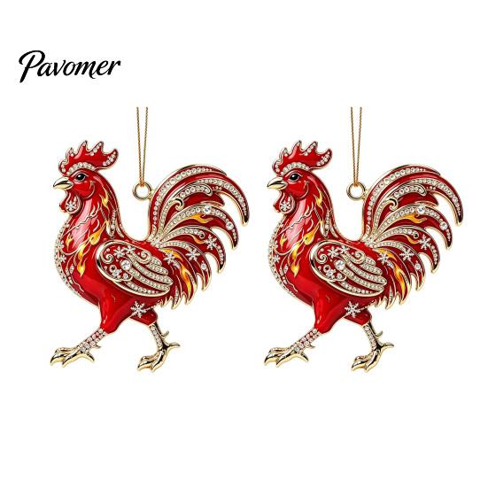 Xmas Party Hanging Ornaments 2 Pcs Zodiac Animals Christmas Ornaments, 2D Acrylic Red Animal Decorative Holiday Pendants Decorations, Chinese New Year