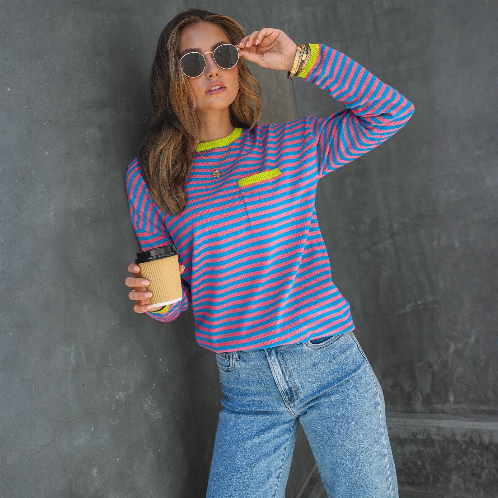 

Женский полосатый модный топ с длинным рукавом XL