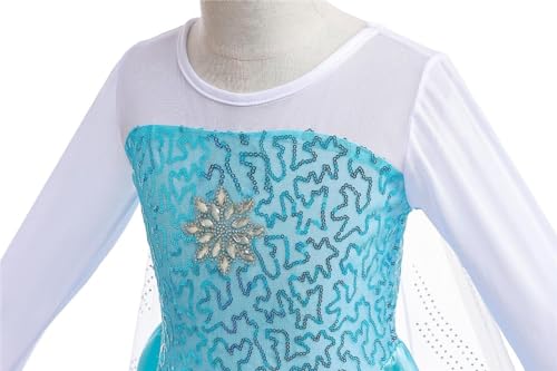 Dressy Daisy Toddler Girls' Snow Princess Dress, Light Blue, Size 120, Ages 6-7, Perfect for Halloween, Princess Cosplay, and Parties