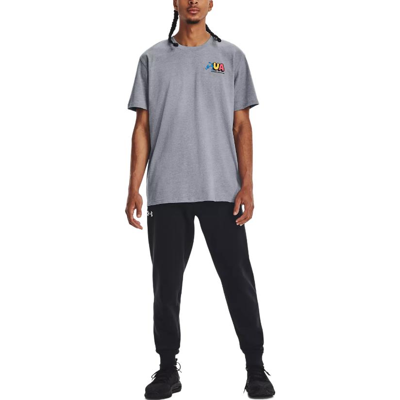 Under Armour Letter Print Training Short Sleeve T-Shirt Men Tops Gray 1381036-035
