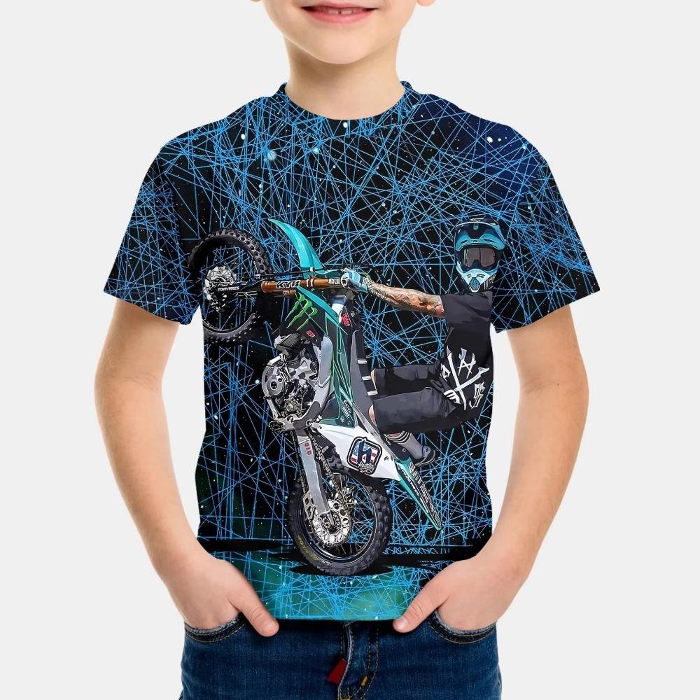 Motorcycle Rider Boy T-shirt 3D Printed Boy T-shirt Short Sleeved T-shirt Baby Summer Fashion Street