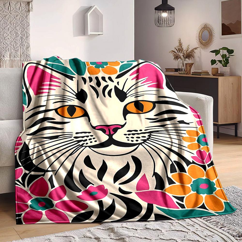 

1pc Cat Floral Print Blanket - Perfect Gift for Birthdays, Christmas & Halloween- Soft, Warm & Versatile yy250909145 75x90cm