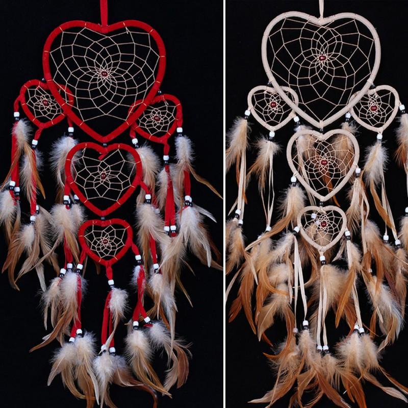 Large Dream-Catcher Wind Chime, Heart Shaped, Bedroom Wall Hanging, Bohemia Decoration, Feather Ornament, Hand Woven Crafts