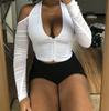 Women T-shirts Summer Fall Zipper Front Crop Tops Sexy Street Stylish Clothing Spliced Mesh Long Sleeve Deep V Neck Backless Top