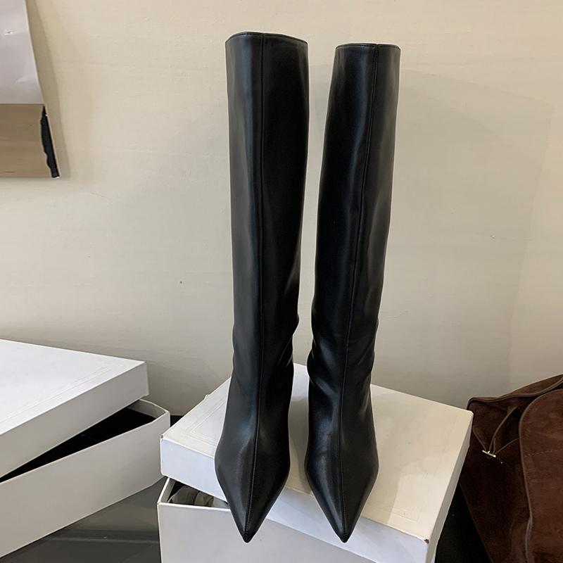 Fashion Liyke Herbst Winter Weiß Damen Kniehohe Stiefel Streetstyle Spitzzehe Niedrige Keilabsätze Damen Partyschuhe Lang Botas Mujer