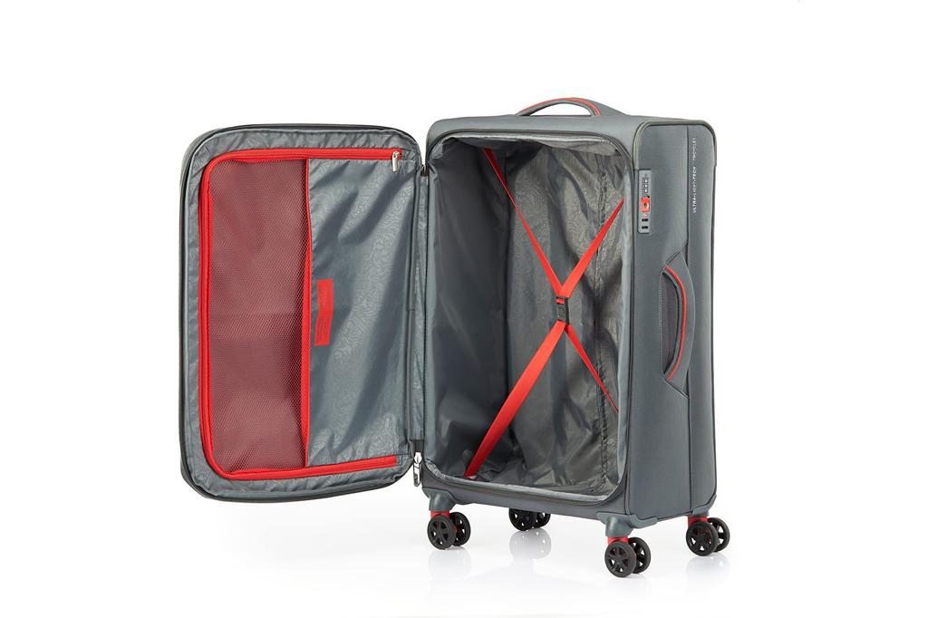 American Tourister APPLITE 4.0 Suitcase, Spinner 71/27, Medium Size, Expandable, Lightweight, 76/85L, 71cm, 2.6kg, Gray Red