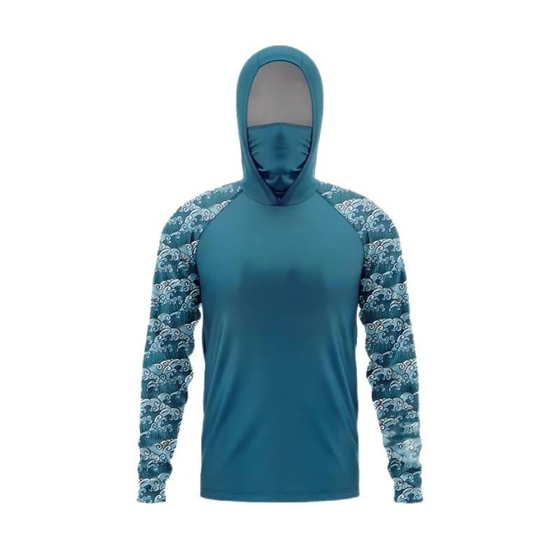 Fishing hooded sweatshirt swimming sun protection UV-blocking mask fish-shaped top equipment set hat-wearing fishing attire