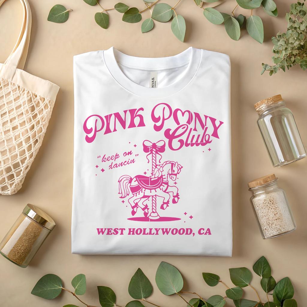 T-shirt Grafica Rosa Pony Club Carosello Retrò, West Hollywood Vintage Y2K A151