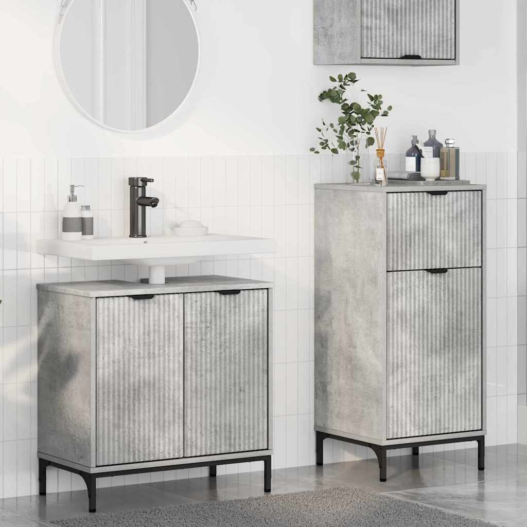 Bathroom Furniture Set 2 pcs Concrete Grey Plywood and Metal