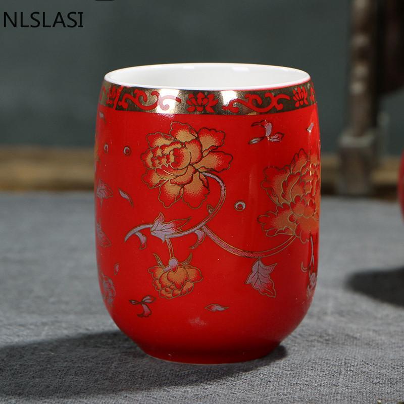 Set de ceai din ceramică de nuntă tradițională chinezească Ceai de ceai dublu anti-fierbinte ceainic dublu de fericire Ustensile de băut de uz casnic NLSLASI