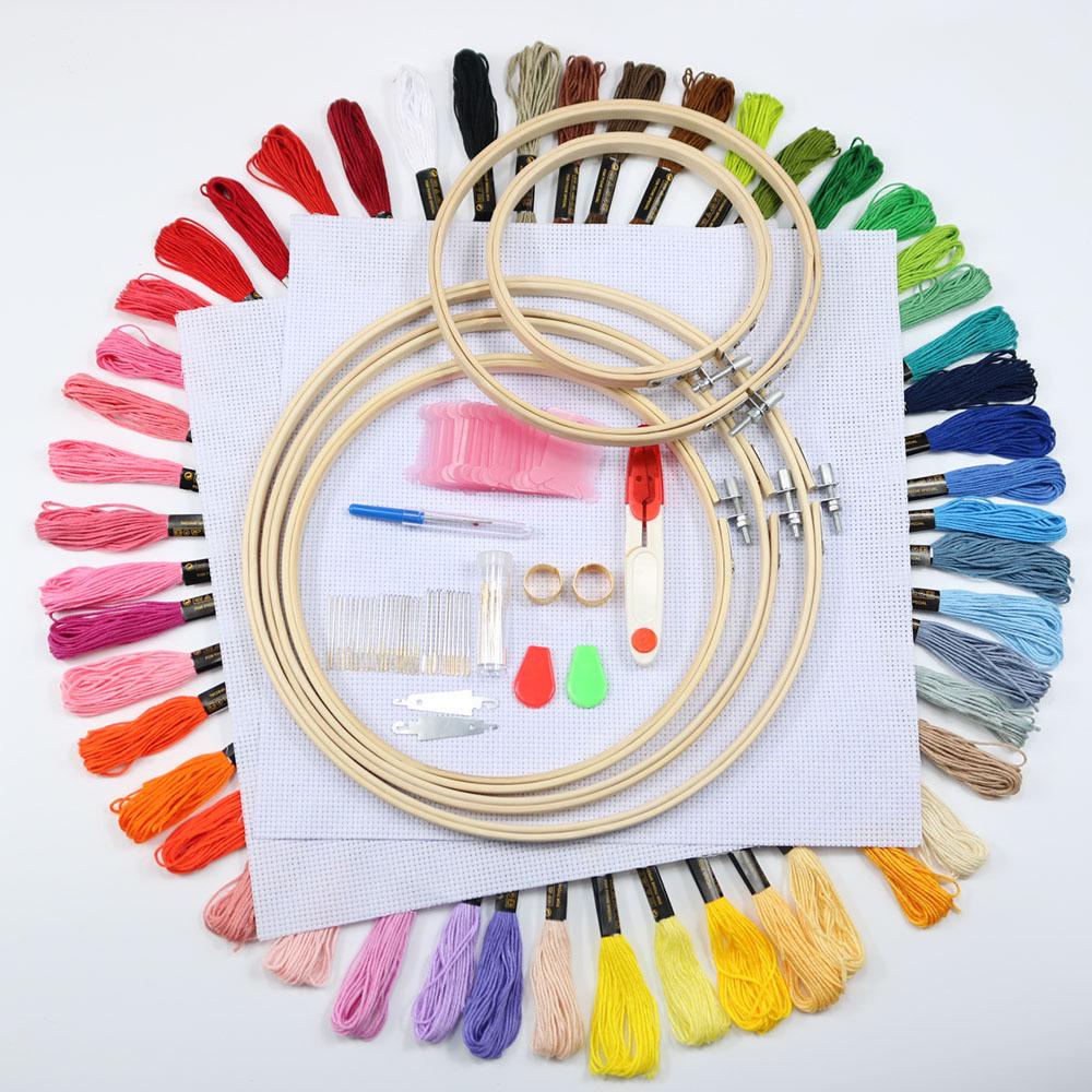 Cross-Stitch & Embroidery Kit: 50/100 Colors Thread, Tools & Hoop Single Cross-stitch Fabric