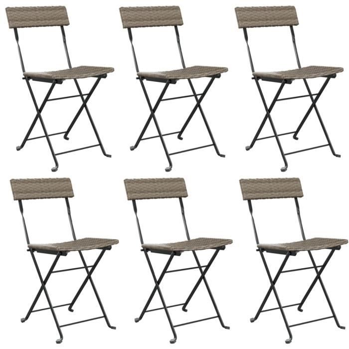 VidaXL Chaises de bistrot pliantes 6 pcs Gris Résine tressée et acier 3152119