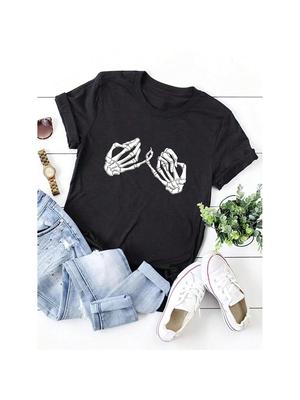 Hand Bone Pattern Printed Round Neck Short-Sleeved T-Shirt Sports Casual Personality Style Suitable For Summer Outings And Daily