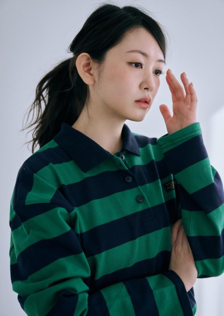 BYSEOWOO Rugby T-Shirt Striped Long Sleeve T-Shirt (Green)