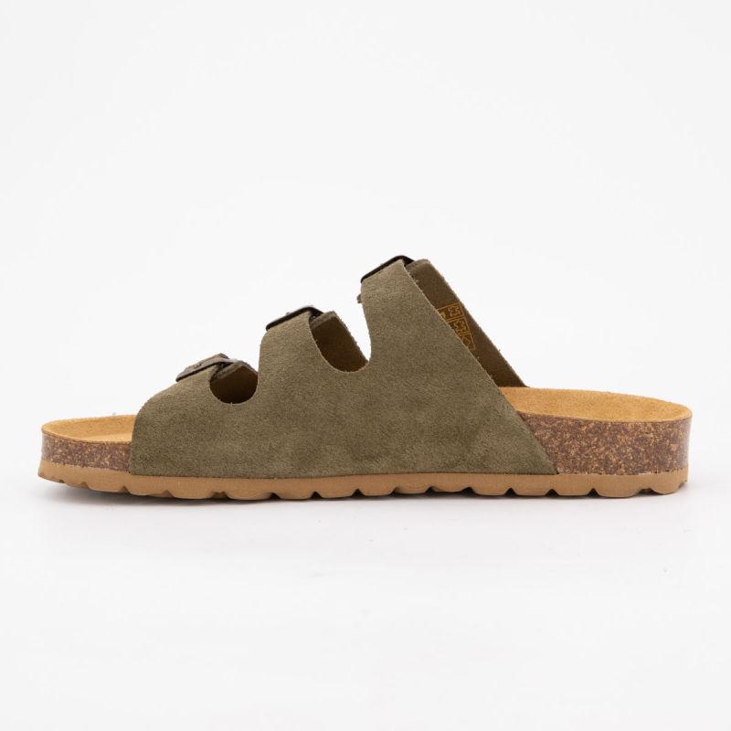 Mules triple boucle cuir couleur kaki Femme I AM