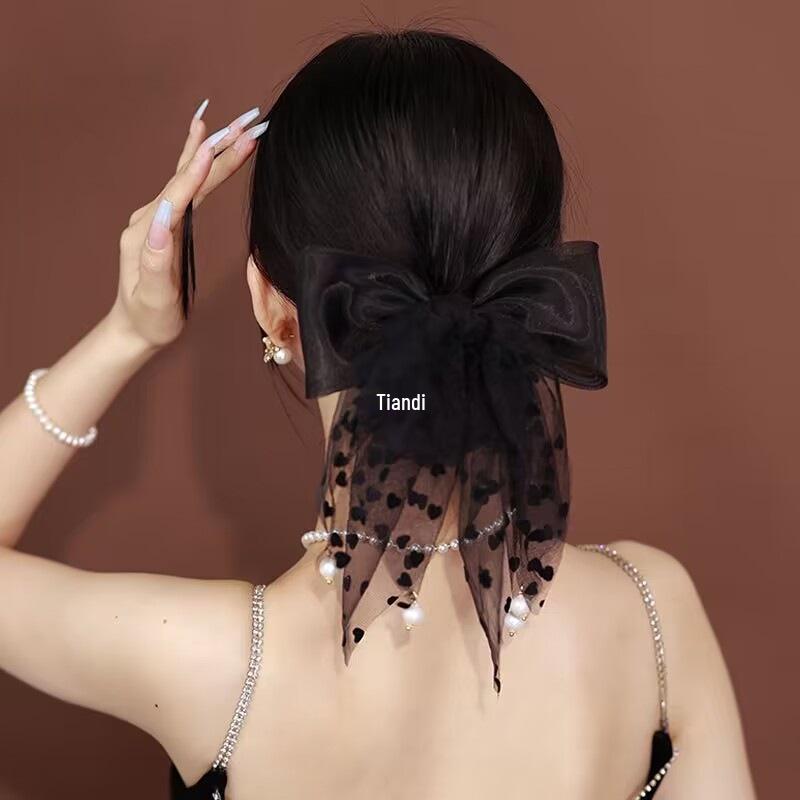 Black Bowknot Beaded Luxury Hair Clip for Women