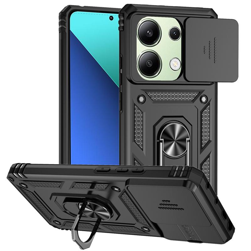 For Xiaomi Poco M6 Pro 4G Case Slide Camera Armor Phone Case For Poko Little M 6 6M PocoM6 M6Pro Magnetic Holder Ring Back Cover