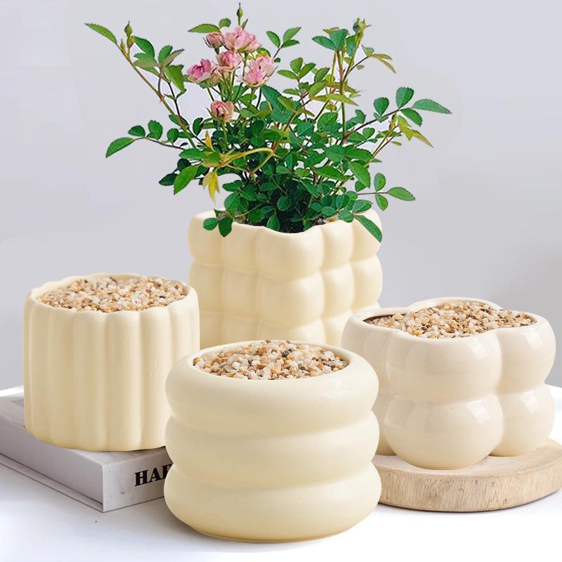 Nordic Style Cream Ceramic Succulent Pot for Phalaenopsis and Green Plants
