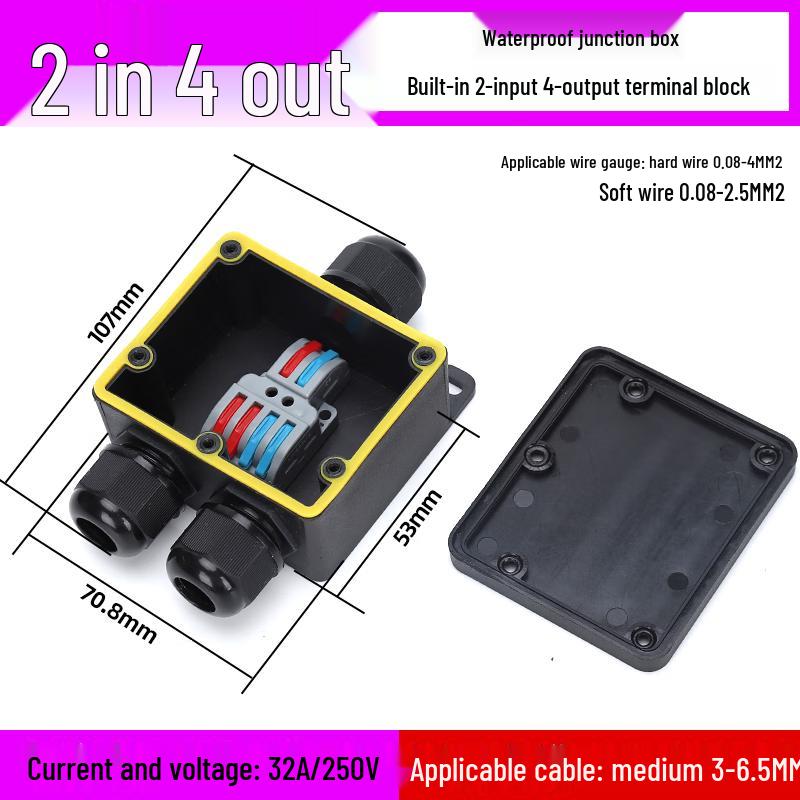 IP68 Outdoor Waterproof Junction Box Connector for 3-6.5mm Wire