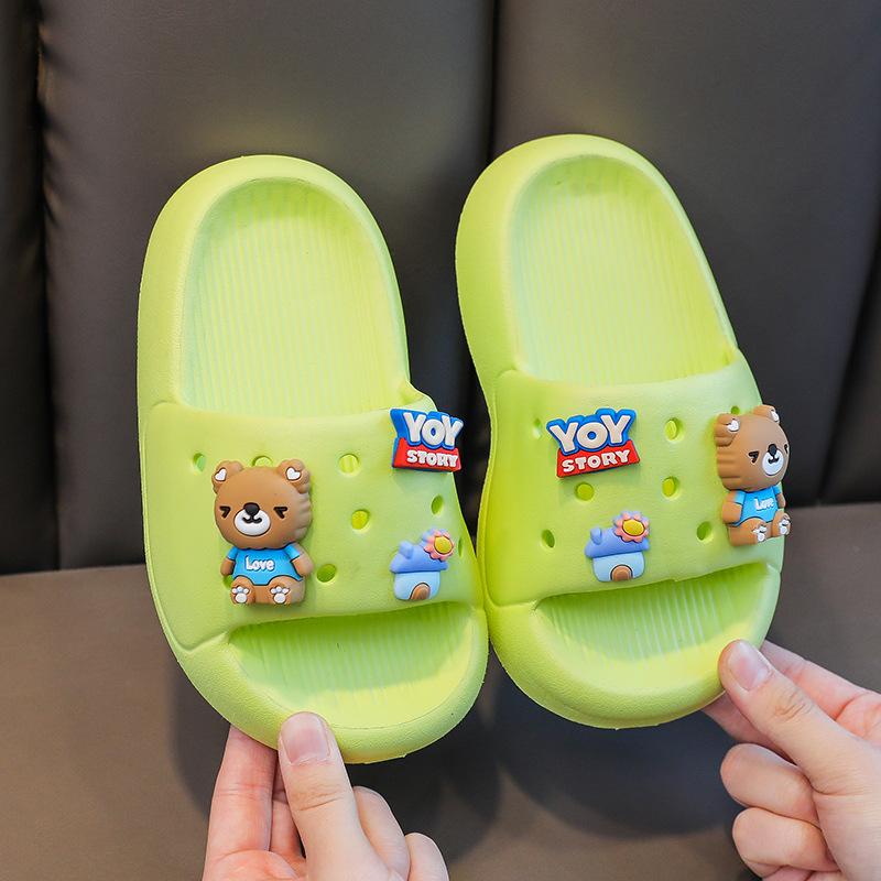 

Летние детские домашние тапочки детские милые тапочки с мультяшными животными кролики удобные нескользящие мягкие тапочки с медвежонком 34-35(210mm foot) зелёный