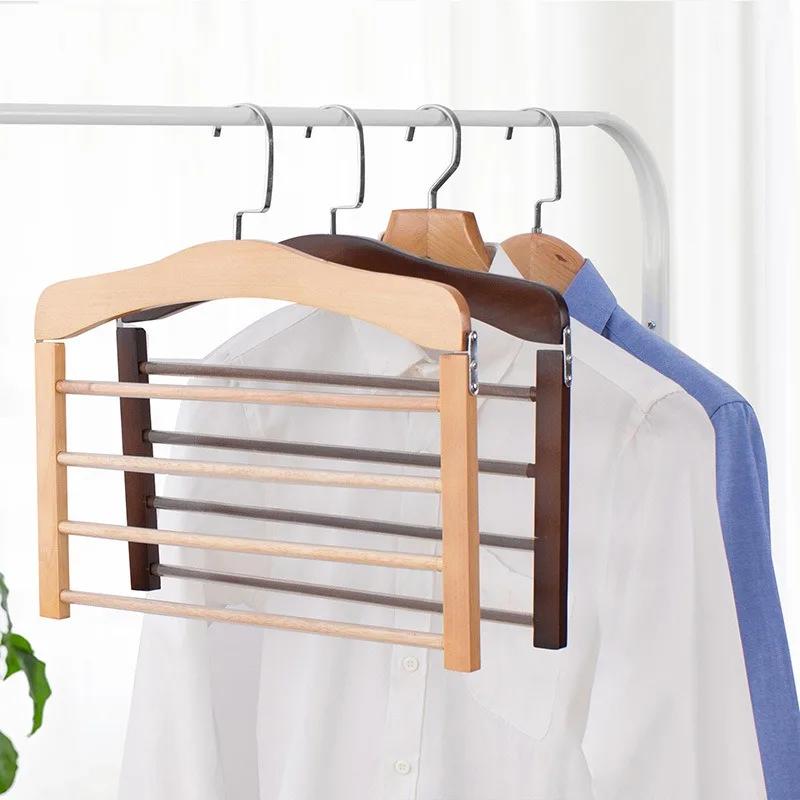 1pcs Wardrobe Storage Solid Wood Clothes Drying Rack Multi-function Solid Wood Trouser Towel Rack Home Apartment Clothes Rack