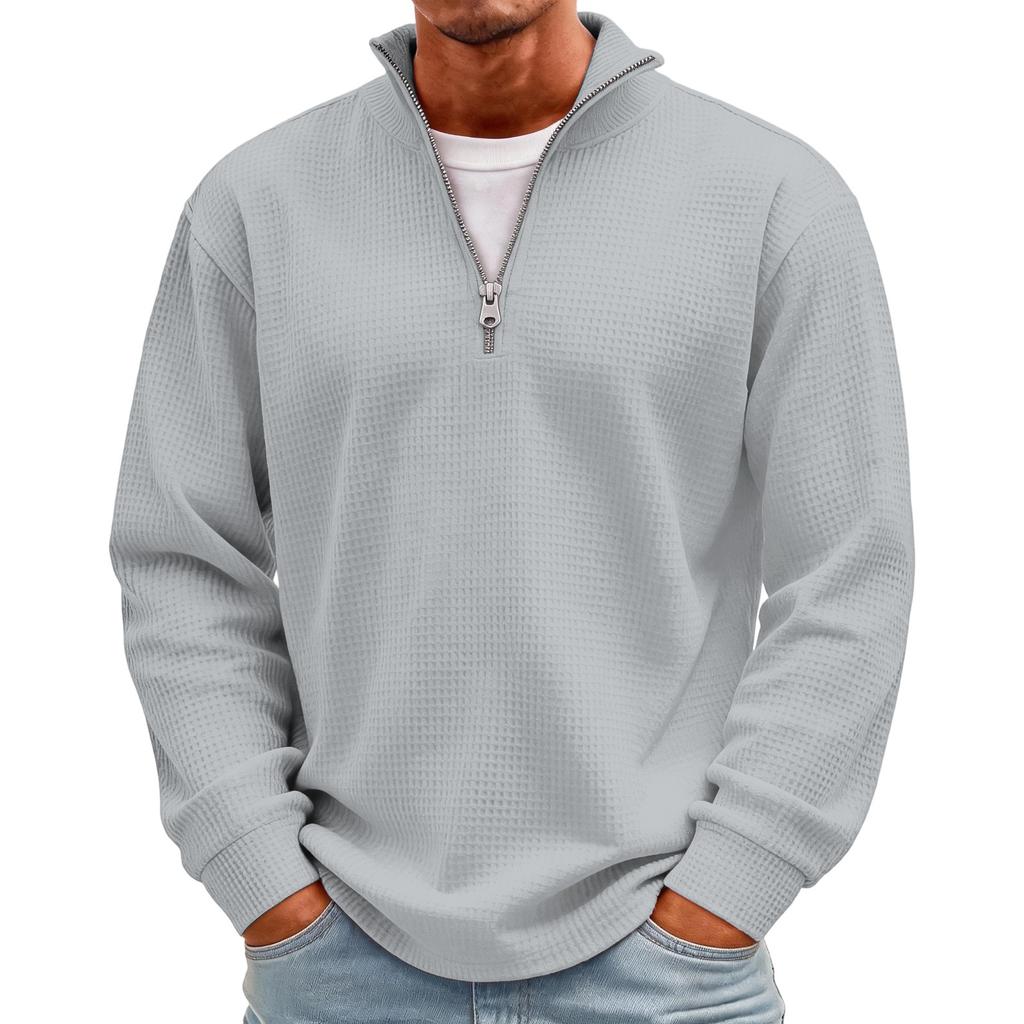 Men's Casual Knit Long Sleeve Pullover with Stand Collar and Ribbed Cuffs