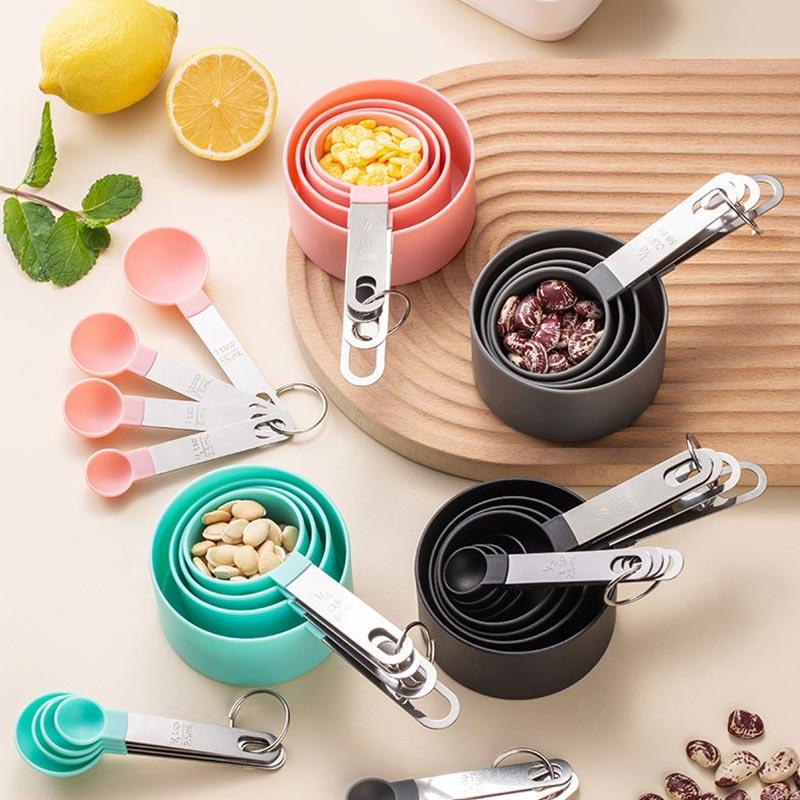 8Pcs/Sets Household Measuring Spoon,Measuring Cup Plastic Spoon Stainless Steel Handle Kitchen Measuring Cup Spoon Baking Tool