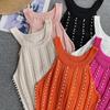 Pure Desire Top Women's Heavy Industry Beads Slim-fitting Short Sexy Off-the-shoulder Neck Sling Vest Women's Versatile Knitted Sweater Tide